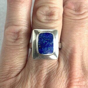Sterling Silver 925 Signed Boma Bezel Set Rectangular Lapis Lazuli Ring Sz 5.75